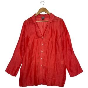 Sigrid Olsen Top Womens Large Pink Linen Silk Sheer Resort Classic Boho Flowy